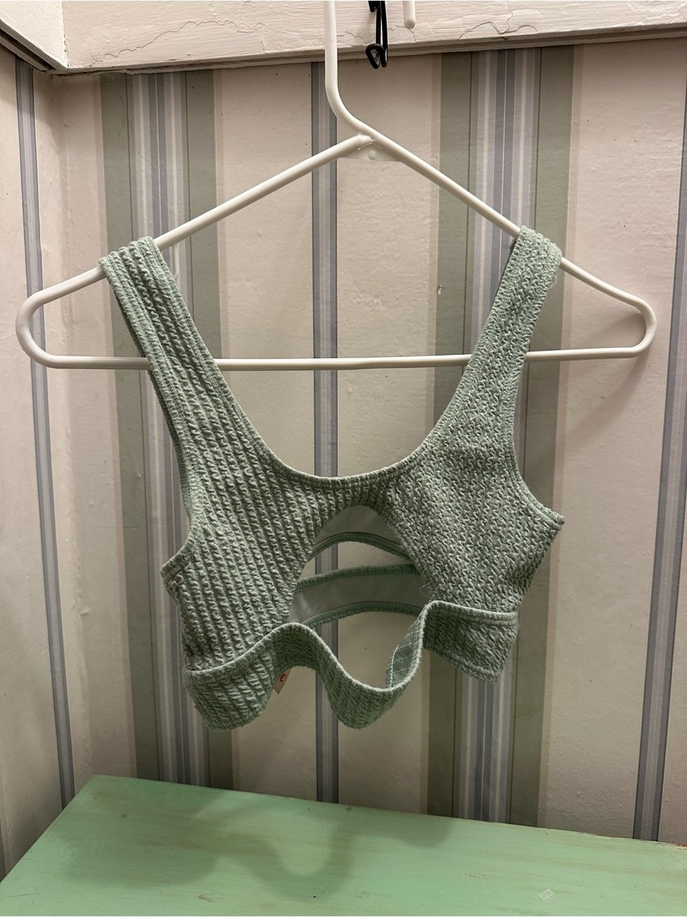 ROMWE Sage Green Textured Cutout Bikini Top
